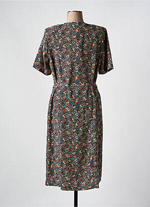 Robe mi-longue imprimé fleurs manches courtes bleu FRANCE RIVOIRE femme