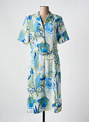 Robe mi-longue imprimé fleurs manches courtes bleu GUY DUBOUIS femme