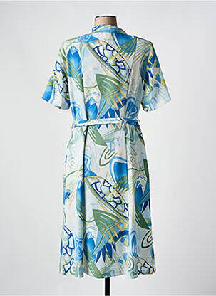 Robe mi-longue imprimé fleurs manches courtes bleu GUY DUBOUIS femme
