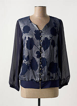 Blouse légère et transparente manches longues bleu GUY DUBOUIS femme