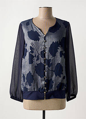 Blouse légère et transparente manches longues bleu FRANCE RIVOIRE femme