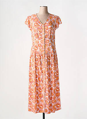 Robe mi-longue imprimé fantaisie manches courtes orange MD'M femme