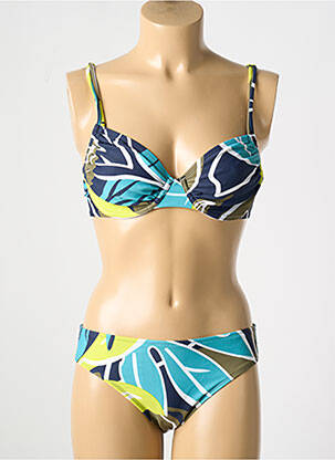 Maillot de bain 2 pièces stretch haut soutien-gorge emboitant bleu PASTUNETTE femme