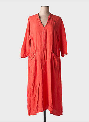 Robe longue tissage crêpe manches 3/4 orange MANUELLE GUIBAL femme