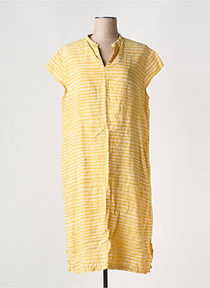 Robe mi-longue tissage crêpe manches courtes jaune OSKA femme