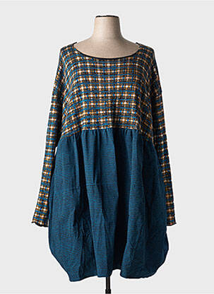 Robe mi-longue imprimé fantaisie manches longues bleu BLACK LABEL femme