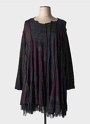 Robe mi-longue imprimé fantaisie manches longues noir BLACK LABEL femme