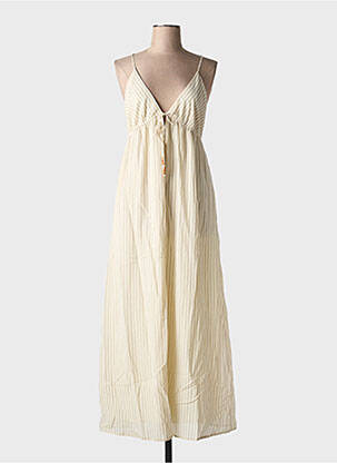 Robe longue manches bretelles ajustables fines bretelles beige GRACE & MILA femme