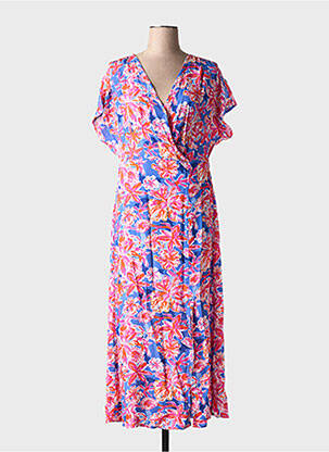 Robe longue imprimé fleurs manches courtes bleu ARTLOVE femme