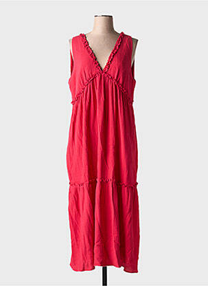 Robe longue tissage crêpe sans manche rouge LAURE + MAX femme