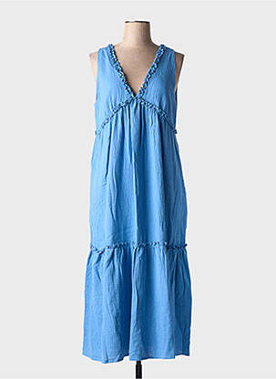 Robe longue tissage crêpe sans manche bleu LAURE + MAX femme