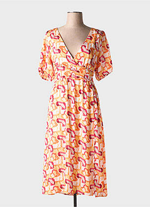 Robe mi-longue imprimé fantaisie manches courtes orange ARTLOVE femme