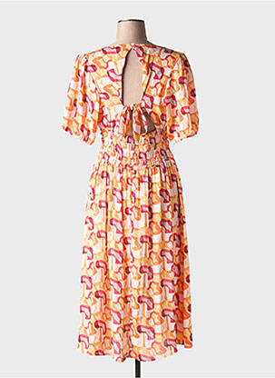 Robe mi-longue imprimé fantaisie manches courtes orange ARTLOVE femme