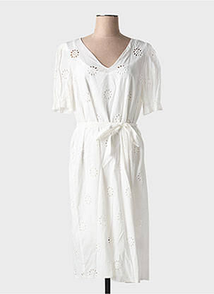 Robe mi-longue manches courtes manches courtes blanc ICHI femme