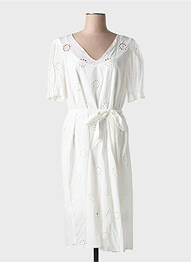 Robe mi-longue manches courtes manches courtes blanc ICHI femme