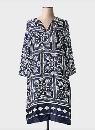 Robe mi-longue coupe fluide manches 3/4 bleu STREET ONE femme