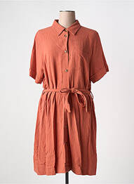 Robe mi-longue tissage crêpe manches courtes orange GRACE & MILA femme