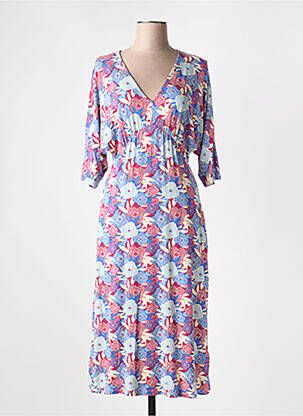 Robe mi-longue imprimé fleurs manches 3/4 bleu TRANQUILLO femme
