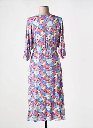 Robe mi-longue imprimé fleurs manches 3/4 bleu TRANQUILLO femme