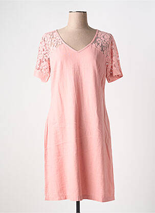 Robe mi-longue tissage crêpe manches courtes rose MALOKA femme