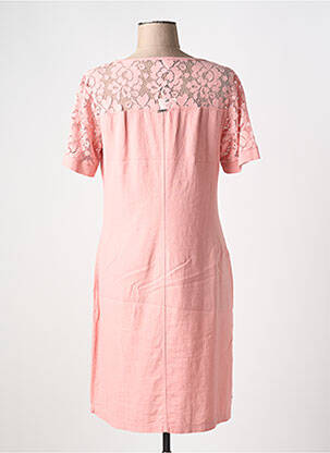 Robe mi-longue tissage crêpe manches courtes rose MALOKA femme