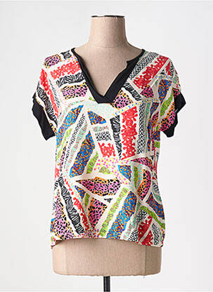 Blouse col v manches courtes rouge MALOKA femme