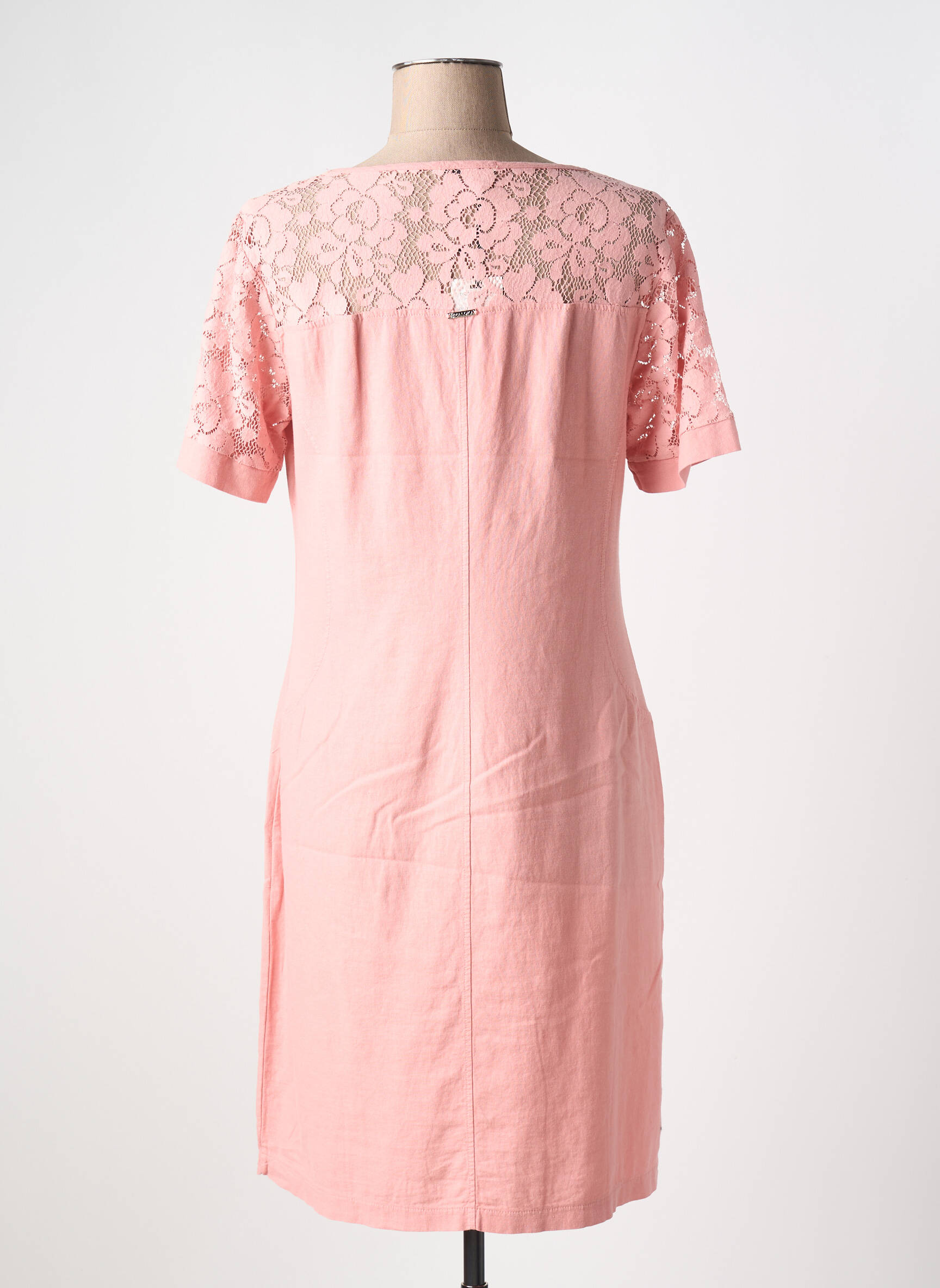 Robe mi-longue tissage crêpe manches courtes rose MALOKA femme