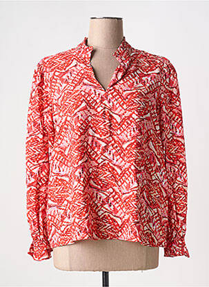 Blouse tissage popeline manches longues rouge ICHI femme