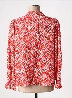 Blouse tissage popeline manches longues rouge ICHI femme