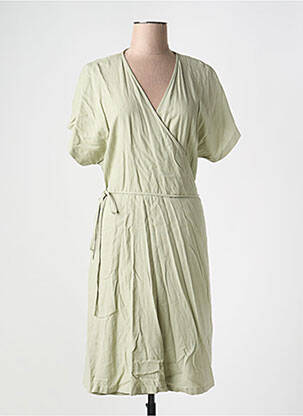 Robe mi-longue tissage crêpe manches courtes vert B.YOUNG femme