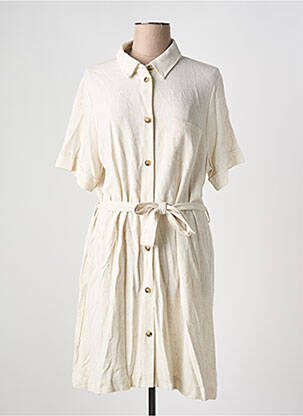 Robe mi-longue coupe fluide manches courtes beige GRACE & MILA femme