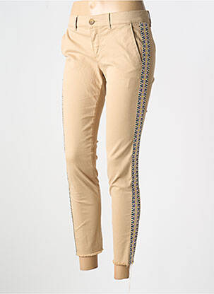 Pantalon chino tissage popeline taille normale beige fonce HAPPY femme