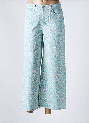 Pantalon 7/8 fermeture zippée sous rabat boutonné bleu ICHI femme