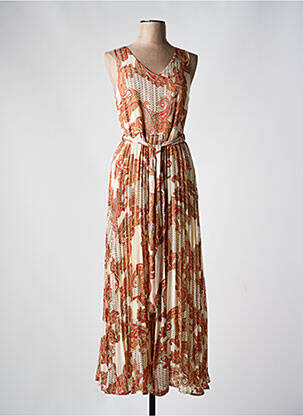 Robe longue tissage crêpe sans manche orange NIZA femme