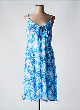 Robe mi-longue imprimé fantaisie fines bretelles bleu JUS D'ORANGE femme