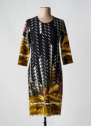 Robe mi-longue imprimé fantaisie manches longues noir QUATRE VINGT JOURS femme