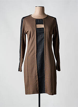 Robe mi-longue manches longues manches longues marron MALOKA femme