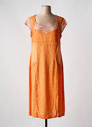 Robe mi-longue tissage crêpe manches courtes orange MALOKA femme