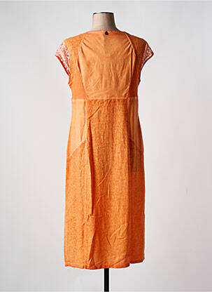 Robe mi-longue tissage crêpe manches courtes orange MALOKA femme