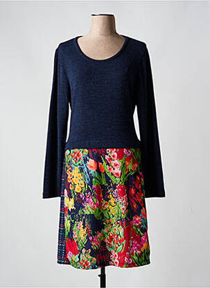 Robe mi-longue manches longues manches longues bleu MALOKA femme