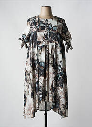 Robe mi-longue imprimé fantaisie manches courtes gris BELLA BLUE femme
