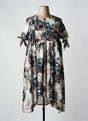 Robe mi-longue imprimé fantaisie manches courtes gris BELLA BLUE femme