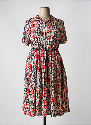 Robe mi-longue imprimé fantaisie manches courtes rouge BELLA BLUE femme