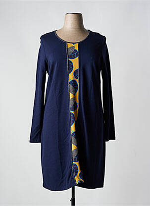 Robe mi-longue imprimé fantaisie manches longues bleu MALOKA femme