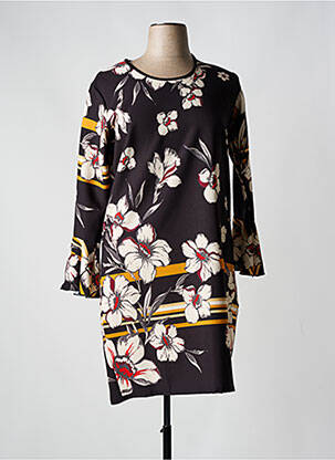 Robe mi-longue imprimé fleurs manches longues noir QUATRE VINGT JOURS femme
