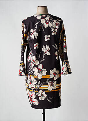 Robe mi-longue imprimé fleurs manches longues noir QUATRE VINGT JOURS femme