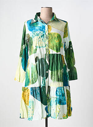 Robe courte manches longues manches longues vert LAURA EN ROBE femme
