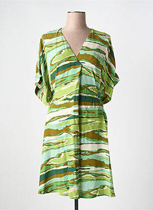 Robe mi-longue coupe fluide manches courtes vert AN' GE femme