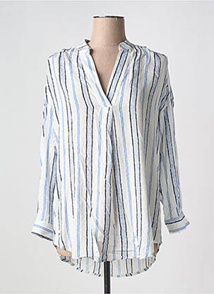 Tunique manches longues tissage crêpe bleu MARINA V femme