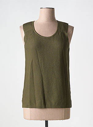 Pull maille ajourée sans manche vert MARINA V femme